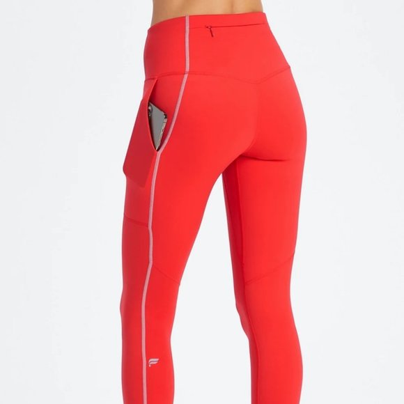 Fabletics Trinity Utility Phone Zipper Pocket Legging High Waist Red Gray XL NWT - Picture 4 of 8